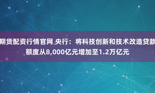 期货配资行情官网 央行：将科技创新和技术改造贷款额度从8,000亿元增加至1.2万亿元